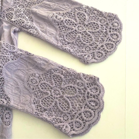 Lilac Tunic Top S/M Floral Cotton Lace-up Embroidered Crochet Blouse Flowy - Picture 8 of 15